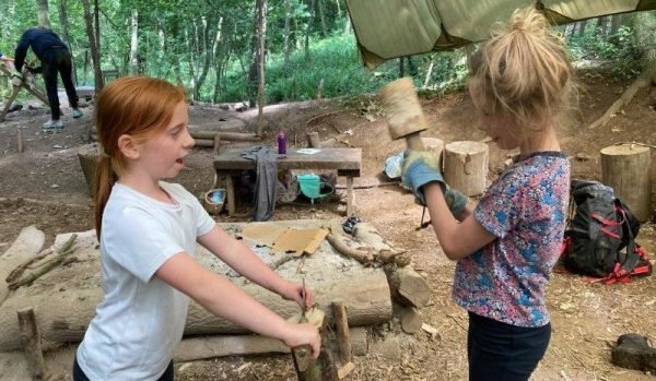 Billhook Splitting Fire Wood Summer Forest School Billhook Splitting Fire Wood Summer Forest School